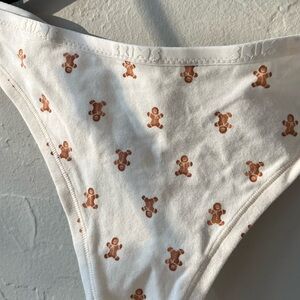 RARE SKIMS COTTON LOGO BIKINI THONG PANTY IN GINGERBREAD PRINT M